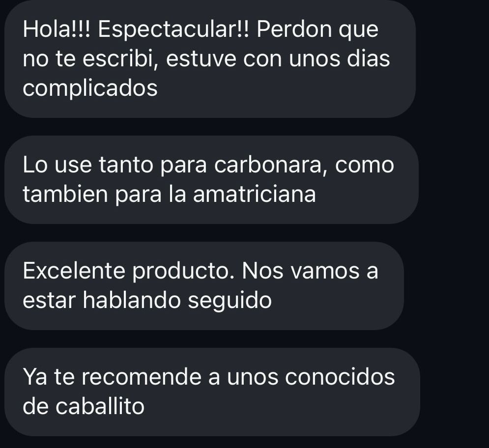 Mensaje de un cliente sobre el guanciale de Affettati